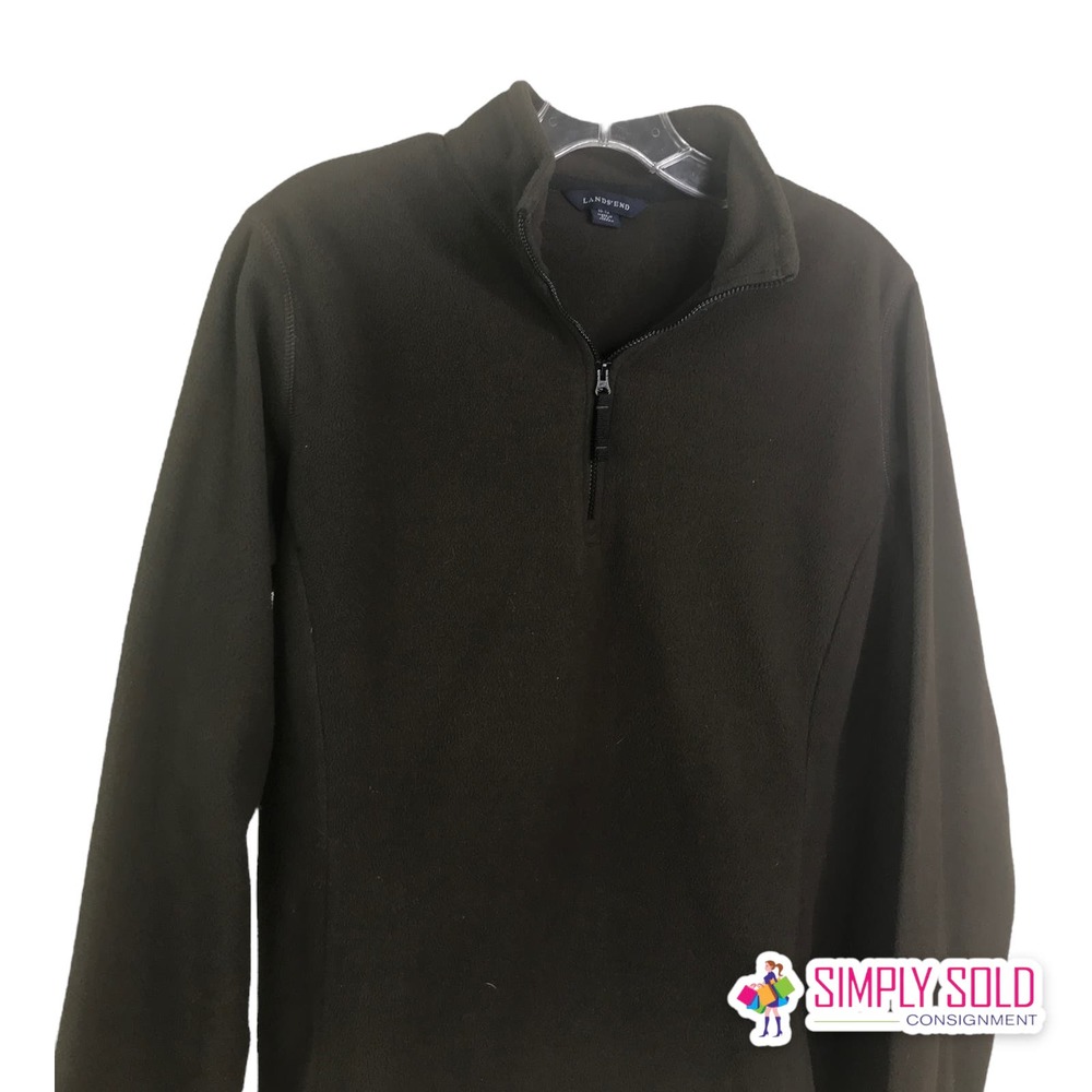Lands' End Women's Fleece Jacket Therma Check Warm Quarter‎ Zip Brown Pullover M - Picture 2 of 8